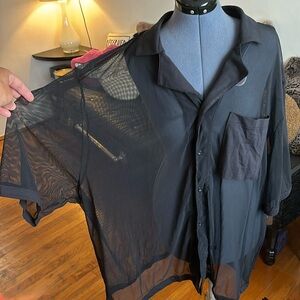 Men’s Savage X Fenty mesh short sleeve button up shirt